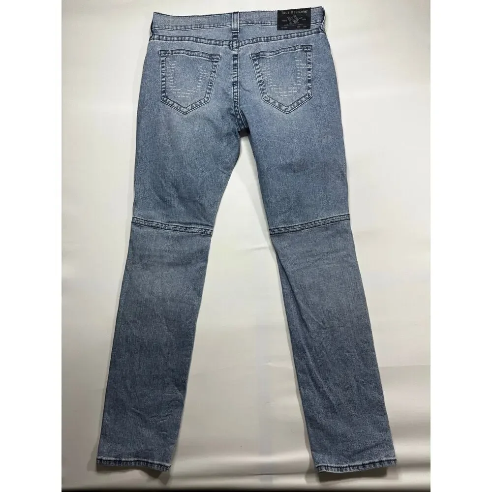 True Religion Men's Rocco Relaxed Skinny Moto Blue Denim Jeans - Size 36 (37x34)